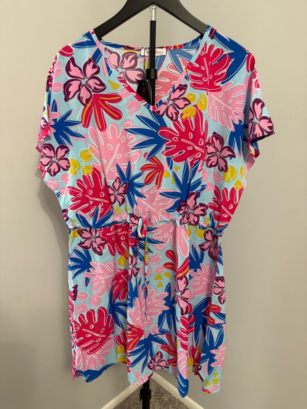 VIBRANT TROPICAL VIBES ✨ Bluetime Floral Mini Dress / Cover-Up L - Picture 2 of 6